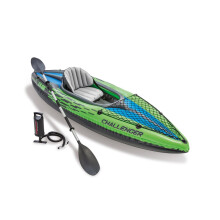 """Intex Challenger K1 Kayak, One Person Inflatable Kayak set Canoe with 84"""" Aluminum Oars and high-output hand pump, Measures 274 X 76 X 33 Centi