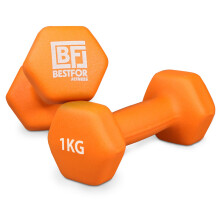 Bestfor Pair of 1kg Hex Anti Roll Non Slip Neoprene Dumbbell Weights For Exercise, Fitness, Workouts, Lifting with Exercise Chart