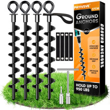 Payivsve Ground Anchor, Ground Anchor, Heavy Duty – Robust Ground Anchors Set of 4 with Straps – Trampoline Ground Anchor, Trampoline Set for Atta