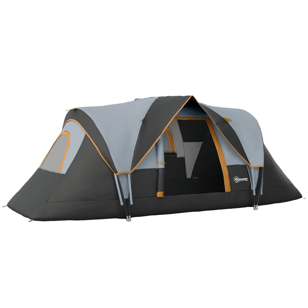 Outsunny 5-6 Man Camping Tent Tunnel Tent Uv Protection 3000Mm Water Resistant Hiking Shelter With Groundsheet And Carry Bag - And Light/Grey/Black