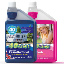 40Shot Caravan Toilet Fluid Twin Pack – Blue 2-in-1 Cassette Waste & Rinse (40 Doses) + Pink Flush Toilet Rinse (40 Doses) – 2 x 1L Concentrates