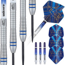 Unicorn Steel Tip Professional Darts Set | Gary 'The Flying Scotsman' Anderson Phase 6 World Champion | 90% Natural Tungsten Barrels with Blue Accent