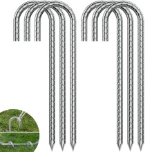flintronic 6PCS Galvanised Steel Heavy Duty Tent Pegs, Steel Ground Pegs, Camping Pegs, Rust Proof J-Pin 8mm Thick Tent Peg, for Football Goal Net, G