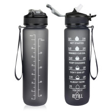 Lepat 1L Sport Water Bottle with Straw, Leakproof Design Plastic Drinks Bottle, Sports Water Bottles with Time Markings, BPA Free Sports Drinks Bottl