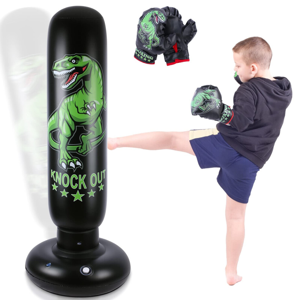 Photos - Punching Bag / Ball NZQXJXZ Dinosaur Punching Bag for Kids - 160 cm Inflatable Boxing Bag with Gloves - Children Sports Toys Exercising Boxing S