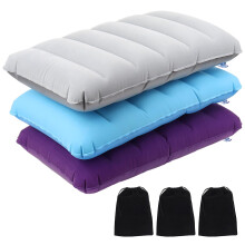 3Pcs Inflatable Flocking Cushion, Soft Flocked Blow Up Travel Camping Pillow, Ultralight Compressible Compact Air Pillow with 3 Storage Bags, Waterpr