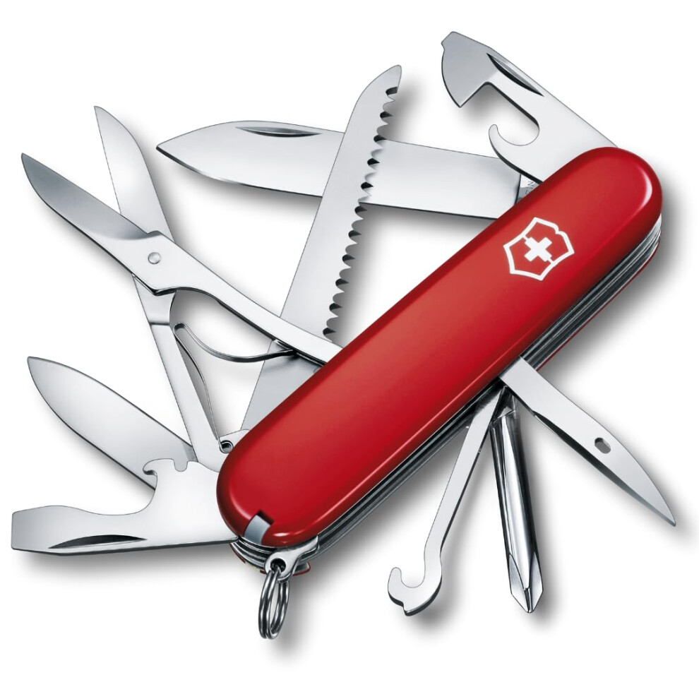 Victorinox Pocket Knife Fieldmaster, 15 Functions, Swiss Made, Multi Tool Incl. Multi-Purpose Hook, Tin Opener, Scissors, Red