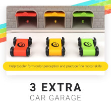 TOP BRIGHT Wooden Car Ramp Toys for 1 2 3 Year Old Boy Gifts Birthday Presents Toddler Race Track Toy with 4 Cars and 3 Car Garages