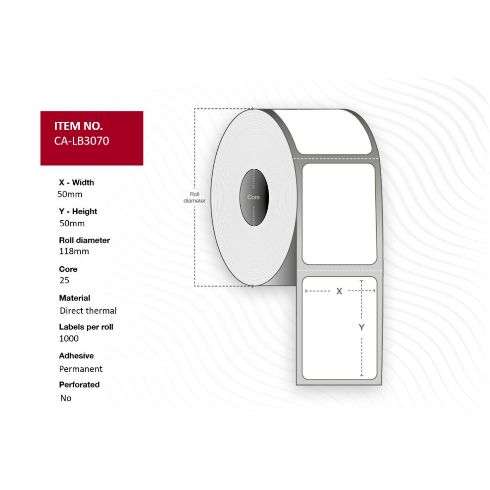 Capture Label 50 X 50 Core 25 Ã 118 Mm. Dt. Permanent. 1000 Labels Per Roll. 12 Rolls Per Box. White 5706998986573