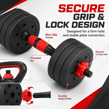6 in 1 Dumbbell Adjustable Weight Lifting Barbell Bar Kettlebell Weights Set | Bodybuilding Barbell Bench Press Exercise Fitness Training Home Gym Wo