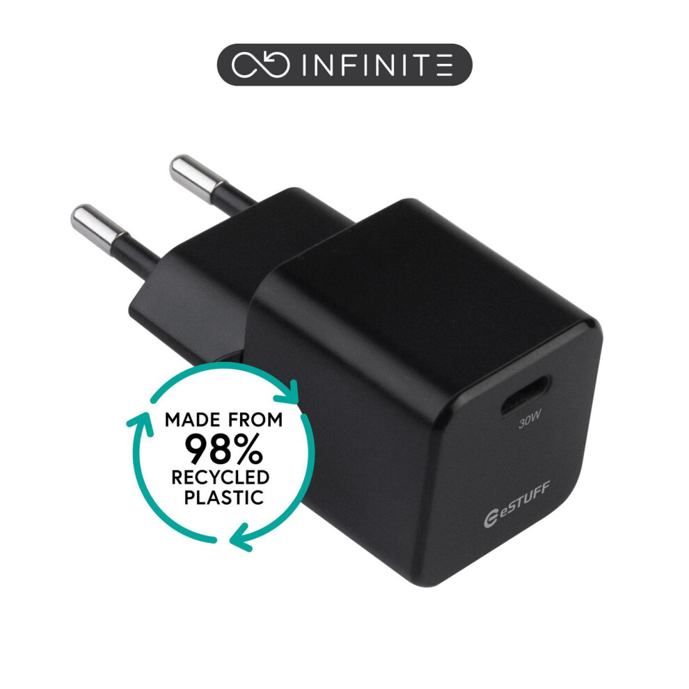 Estuff Infinite Usb-C Charger Eu Pd 30W Gan - 98% Recycled Plastic Black 5715328149717