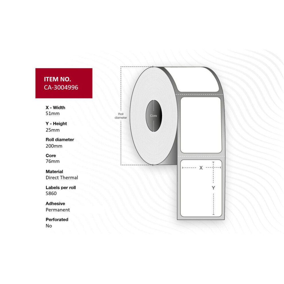 Capture Label 51 X 25Mm Core 76Mm Direct Thermal Uncoated Permanent No Perforation 5860 Labels Per Roll 10 Rolls Per Box 5715063119549