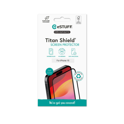 eSTUFF INFINITE iPhone 15 Full Cover Screen Protector. Titan ShieldÂ 2