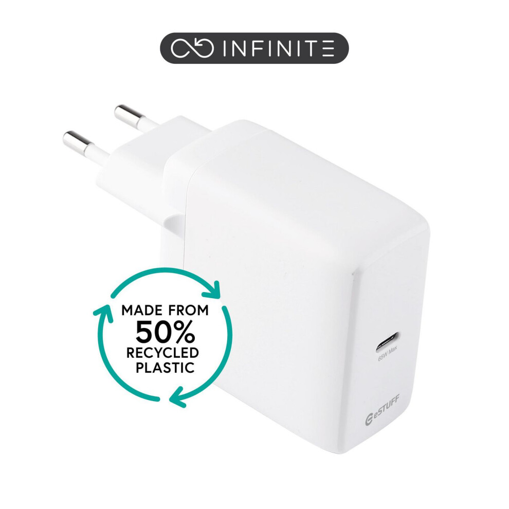 Estuff Infinite Usb-C Charger Eu Pd 65W Gan - 50% Recycled Plastic White 5715328183766