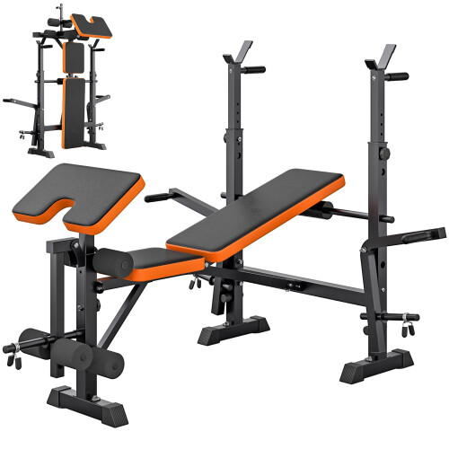 600lbs Weight Bench Adjustable Bench Press Set with Squat Rack, Olympic Workout Benches with Leg Developer Preacher Curl 1
