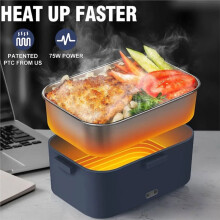 1.8L 75W Large-Capacity Electric Lunch Box Food Warmer Side Leak Proof Warming Lunch Box for Car Home Heater US Plug