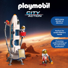 Playmobil Space ESA Mars Research Rocket, Modular rocket with launch pad and 2 astronauts, space toy set, For children aged 4 and up, 72011