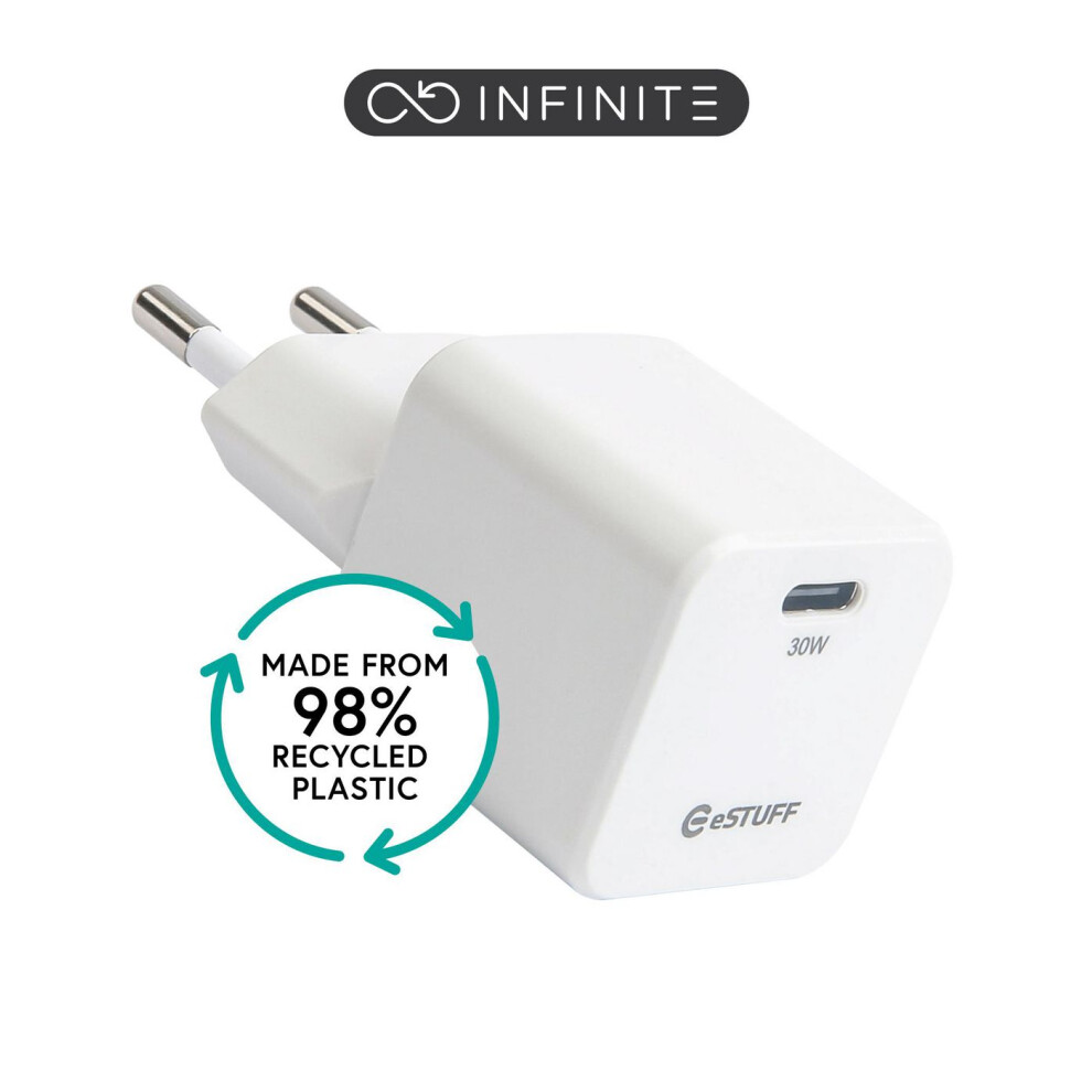 Estuff Infinite Usb-C Charger Eu Pd 30W Gan. - 98% Recycled Plastic White 5715063101964