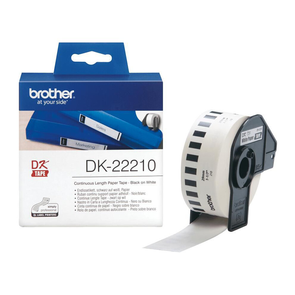 Brother The Dk-22210 Black On White Continuous Paper Label Roll Â“ 29Mm - Tape Is 30.48M Long 29Mm Wide