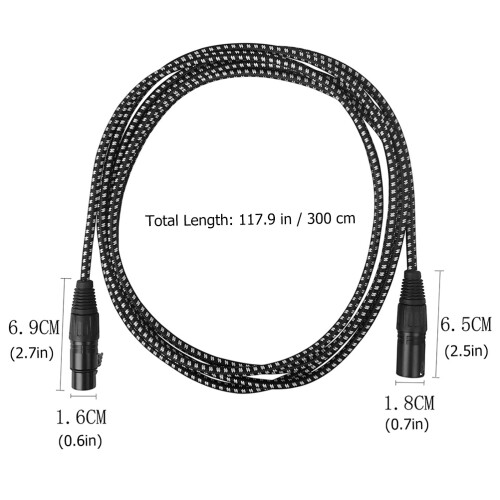 3X Câble Xlr Micro Noir 3 Pins Nylon Métal Réduction De Bruit 1