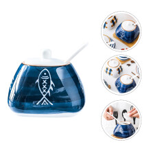 2Pcs Japanese Style Blue Ceramic Salt and Sugar Seasoning Bottle