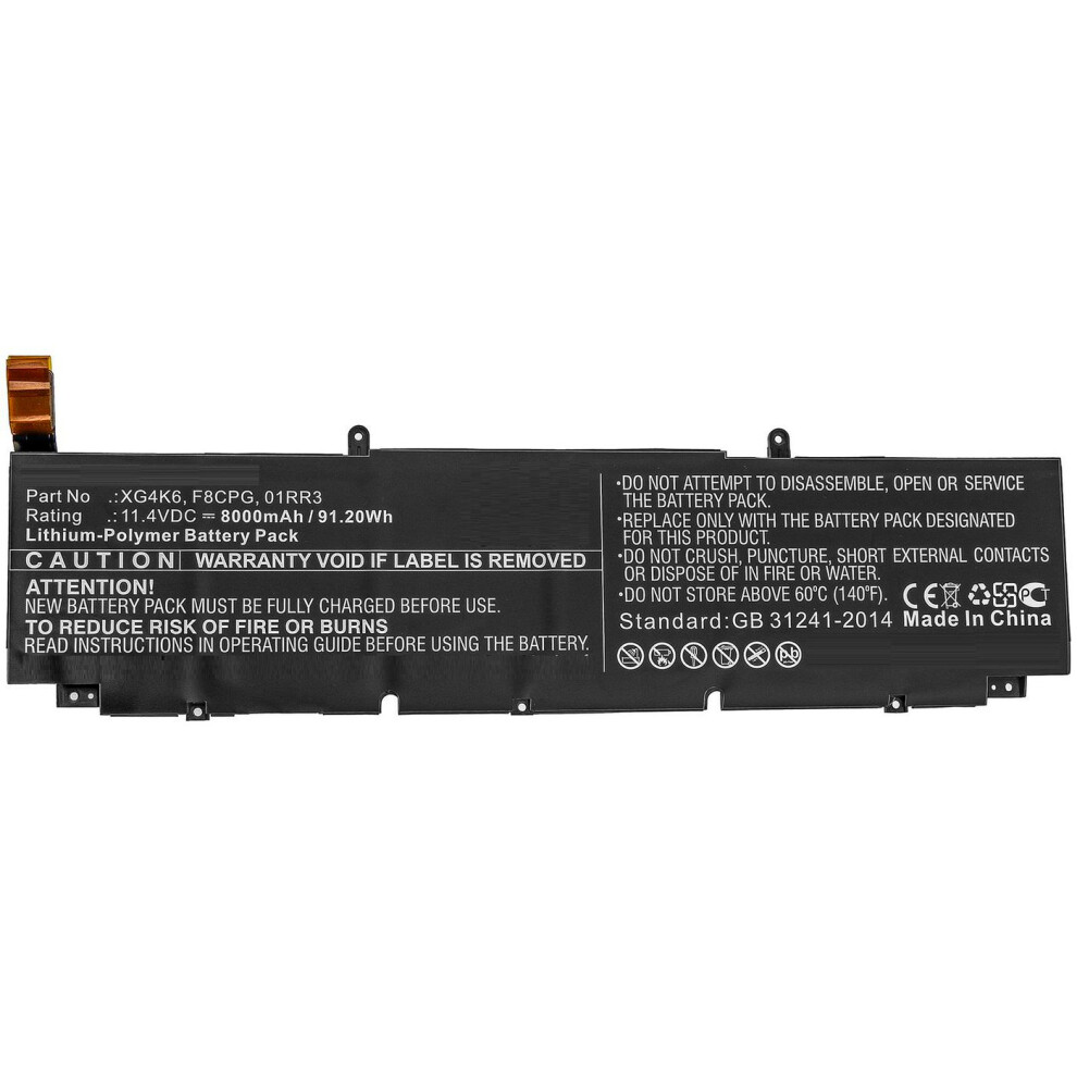 Coreparts Laptop Battery For Dell 91.20Wh Li-Polymer 11.4V 8000Mah 5704174628606