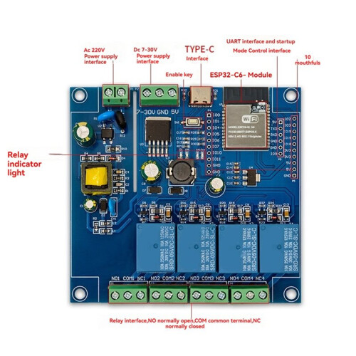 ESP32-C6 WiFi6 BLE 4CH Relay Module Development Board AC220V/DC5-30V for  Homes Wireless Control 2