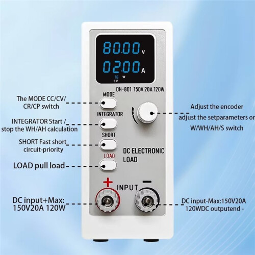 Electronic Load Channel 120W 150V 20A Digital Battery Capacity Tester US PLUG 1