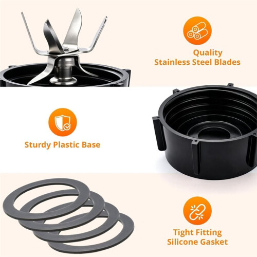 Replacement Parts Kit for  Blender - 6-Blade Ice Crusher Blade with Jar Base Cap, Coupling Stud Slinger Pin 2