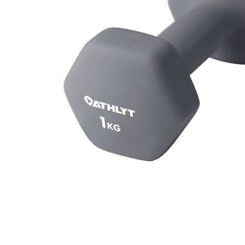 Athlyt Neoprene Dumbbell Set, 2 x 1kg, Grey 1