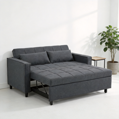 (Grey Linen) 2 Seater Sofa Bed 3-in-1 Pull out Recliner Sleeper 1