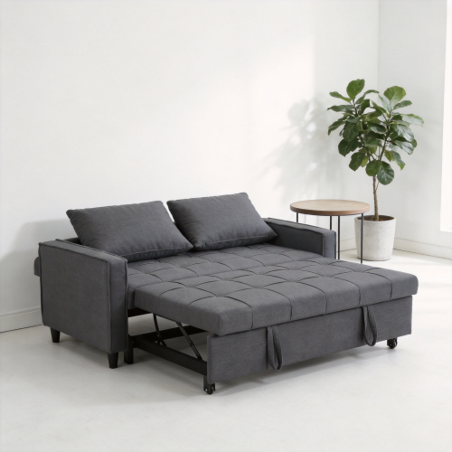 (Grey Linen) 2 Seater Sofa Bed 3-in-1 Pull out Recliner Sleeper 2