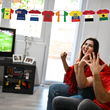 YOFANUP World Cup Football 2026 Flags Bunting, 33ft/10m, 32 Flag Bunting for World Cup Party Decorations, Double Sides Jersey Bunting for Restaurant