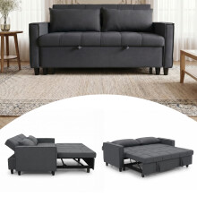 (Grey Linen) 2 Seater Sofa Bed 3-in-1 Pull out Recliner Sleeper