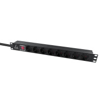 Lanview 19" rack mount power strip 1U 16A with 8 x Schuko socket C14 plug
