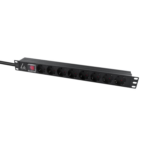Lanview 19" rack mount power strip 1U 16A with 8 x Schuko socket C14 plug