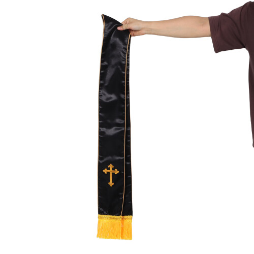 Châle Religieux Polyester Noir À Décoration Brodée Croix