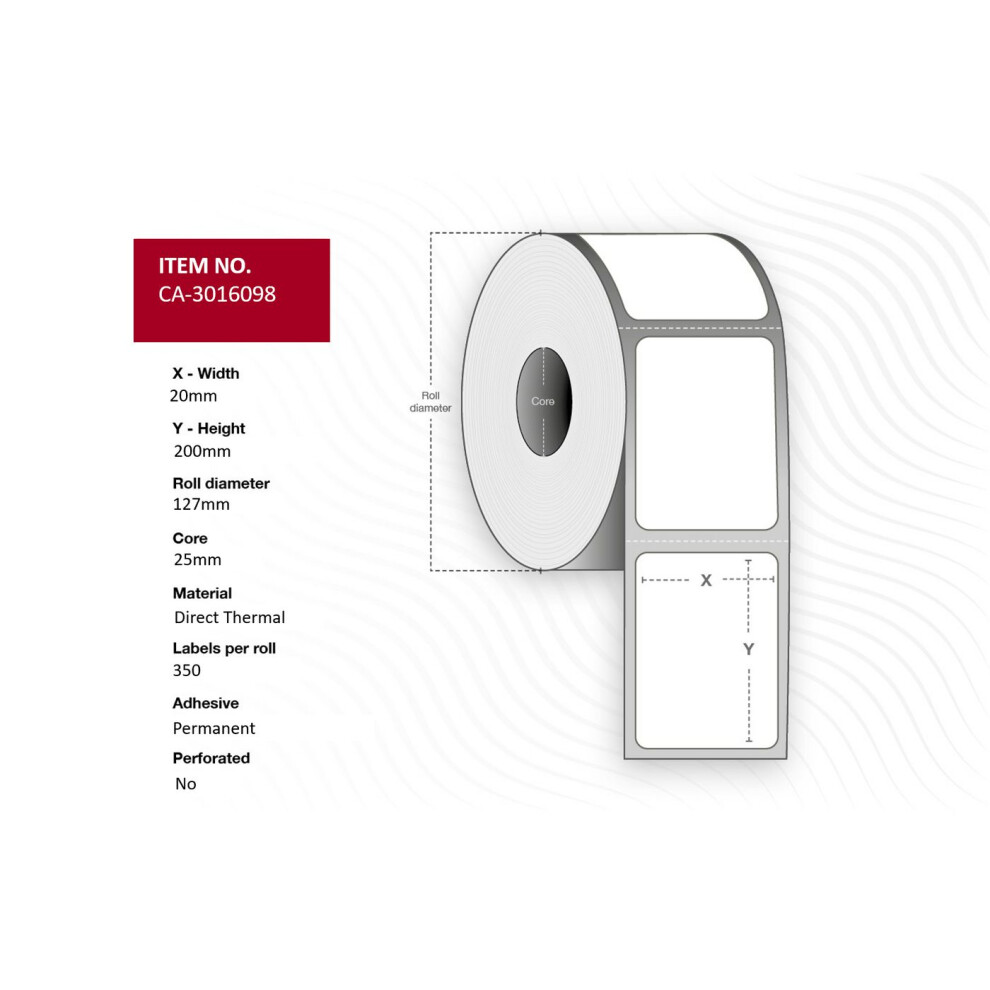 Capture Label 20X200 Direct Thermal Core 25 Outer Diameter 127Mm Non-Perforated Non-Coated 350 Labels Per Roll 10 Rolls Per Box. 5715063298329