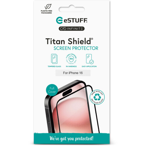 eSTUFF INFINITE iPhone 16 Full Cover Screen Protector. Titan ShieldÂ 1