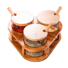 3Pièces Ensembles Bocaux Verre Pour Condiments Couvercle Bambou