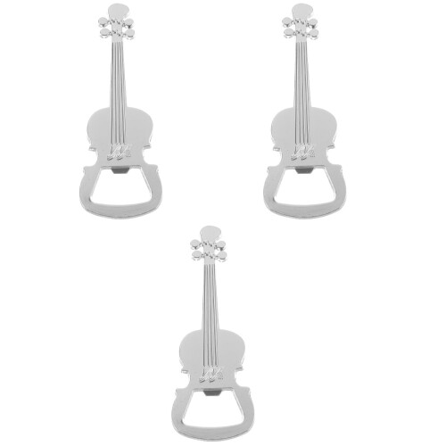 3Pcs Unique Guitar Shape Metal Bottle Openers Silver Keychain 1