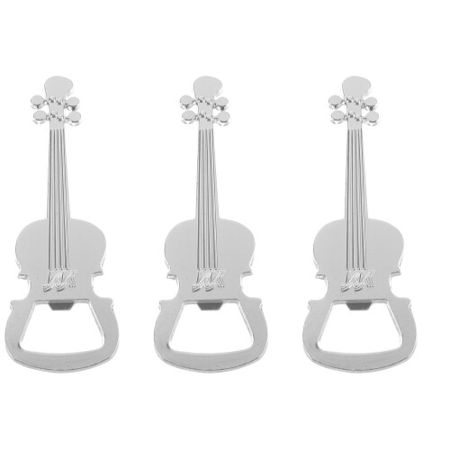 3Pcs Unique Guitar Shape Metal Bottle Openers Silver Keychain 2