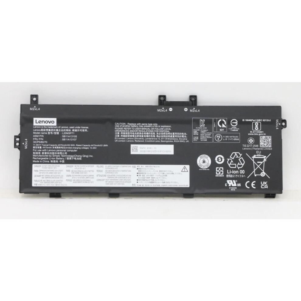 Lenovo Internal Laptop Battery 52.9Wh Capacity 3-Cell Liion 11.58V Compatible With Thinkpad X13 Yoga Gen 3.