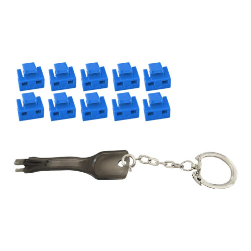 MicroConnect RJ45 Port blockers with key tool blue 10 pcs.