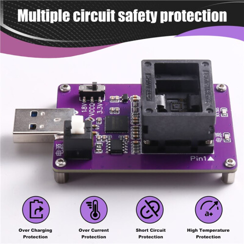 EMMC Chip Testing, BGA153 Test Socket GL3224 USB 3.0 for EMMC153 Burner Adapter to USB3.0 for Image Reading and Writing