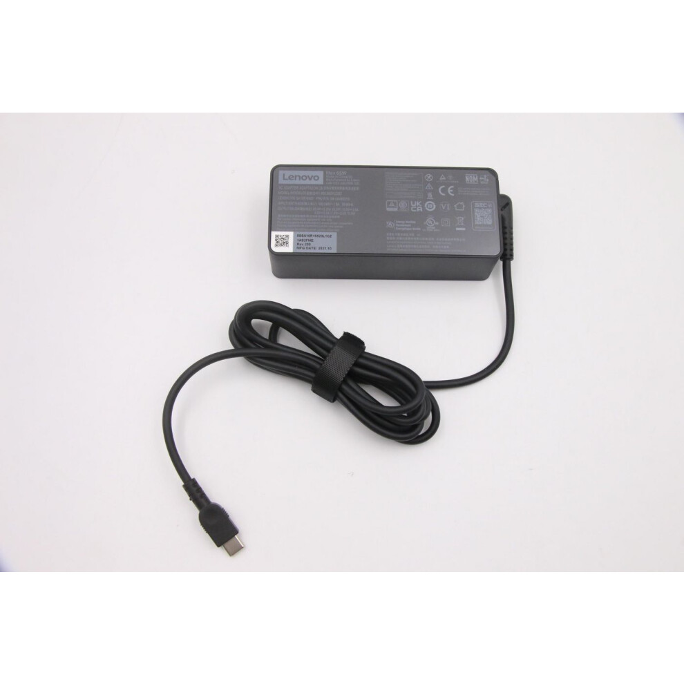 Lenovo 65W Power Adapter For Laptops Featuring 20V 15V 9V And 5V Outputs Dual-Port Design For Versatile Charging.