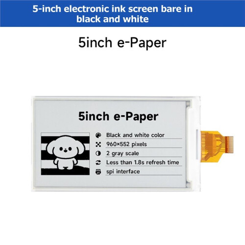 5inch E-Paper Display, E-Ink Display, 960 X 552, Black / White Display, SPI Interface, Low Power, Wide Viewing Angle 2