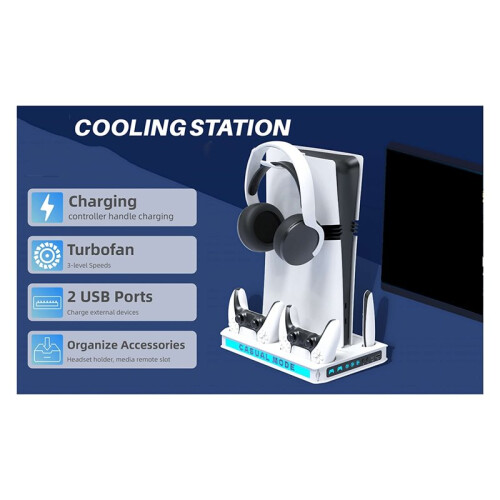 Cooling Station with Fast Controller Charger, RGB Light for  5 Slim/Pro Disc & Digital Console Vertical Stand 1