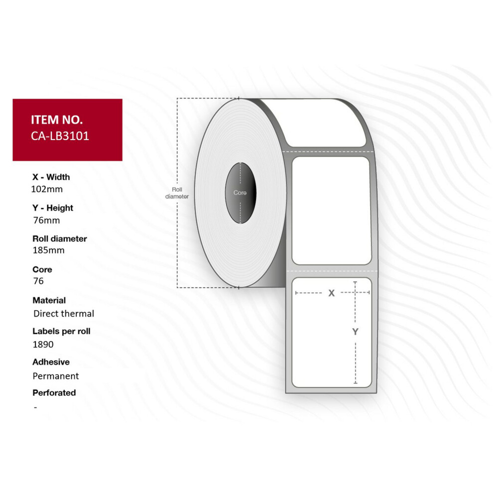 Capture Label 102 X 76 Core 76 Ã 185 Mm. Dt. Permanent. 1890 Labels Per Roll. 6 Rolls Per Box. White 5704174019633