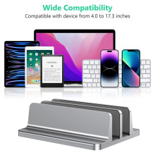 Vertical Laptop Stand Adjustable 2 Slot Aluminum Desktop Holde to 17.3 Inch Fits All Laptops Tablets or Books Grey